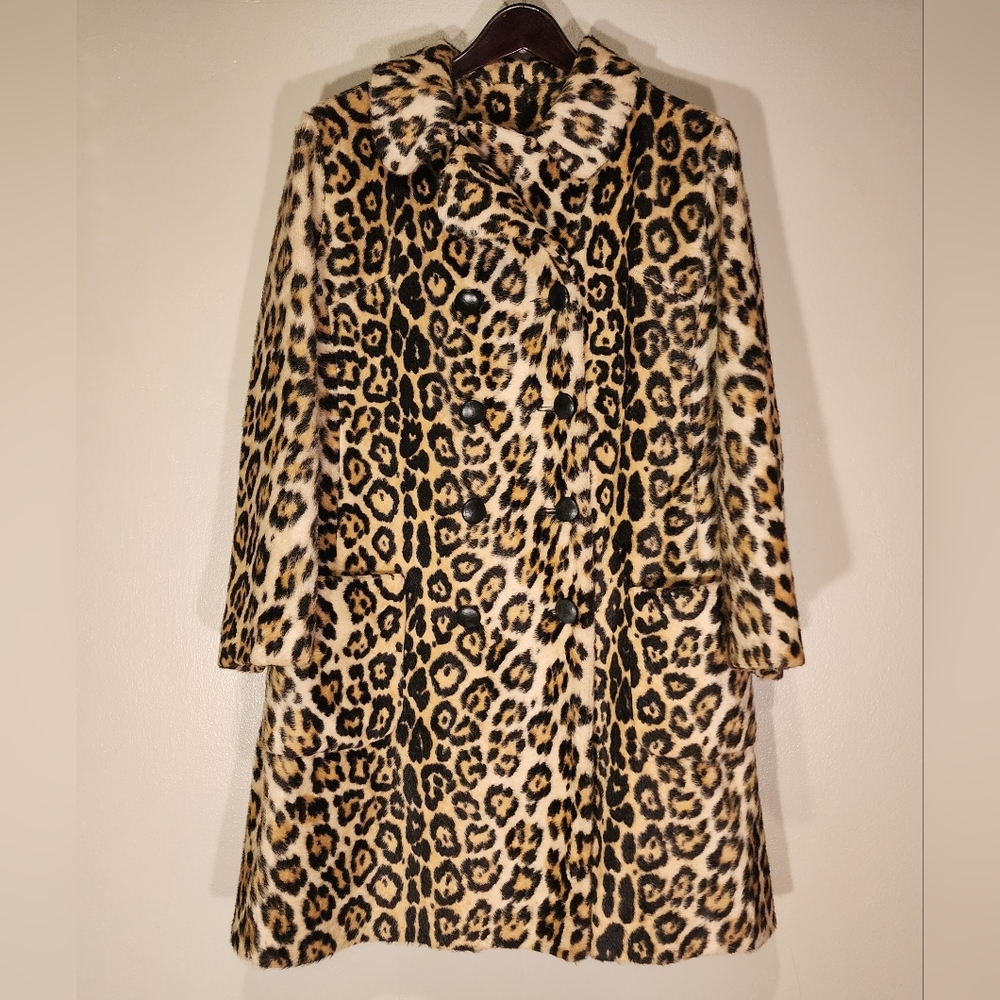 1960'S Vintage Safari styled by Fairmoor Leopard Print Faux Fur Coat